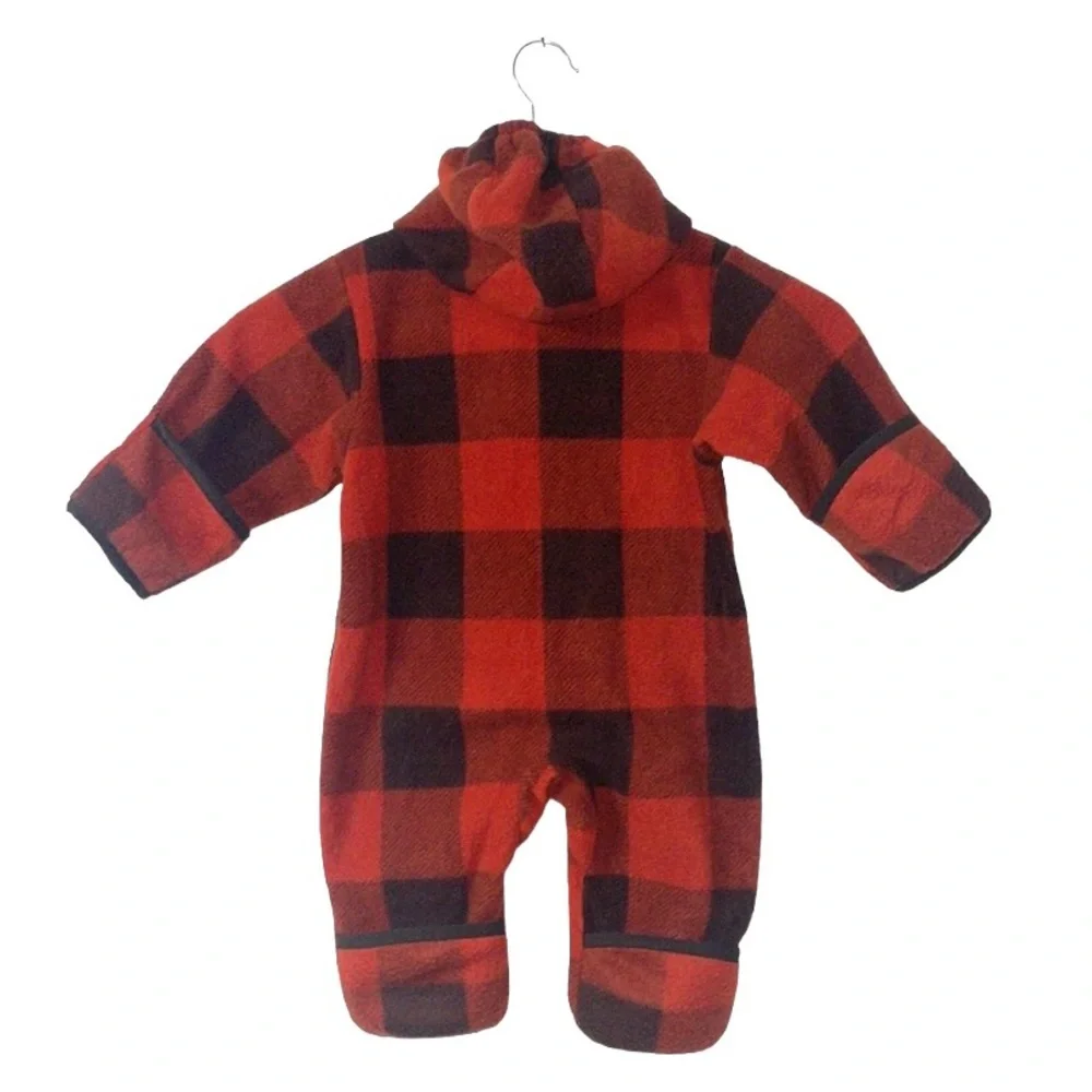 Columbia Fleece Snowsuit Red Orange Plaid Hooded Baby Infant  6 Months